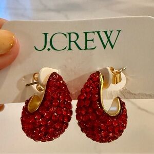NWT JCrew Red Textured Hoop Earrings